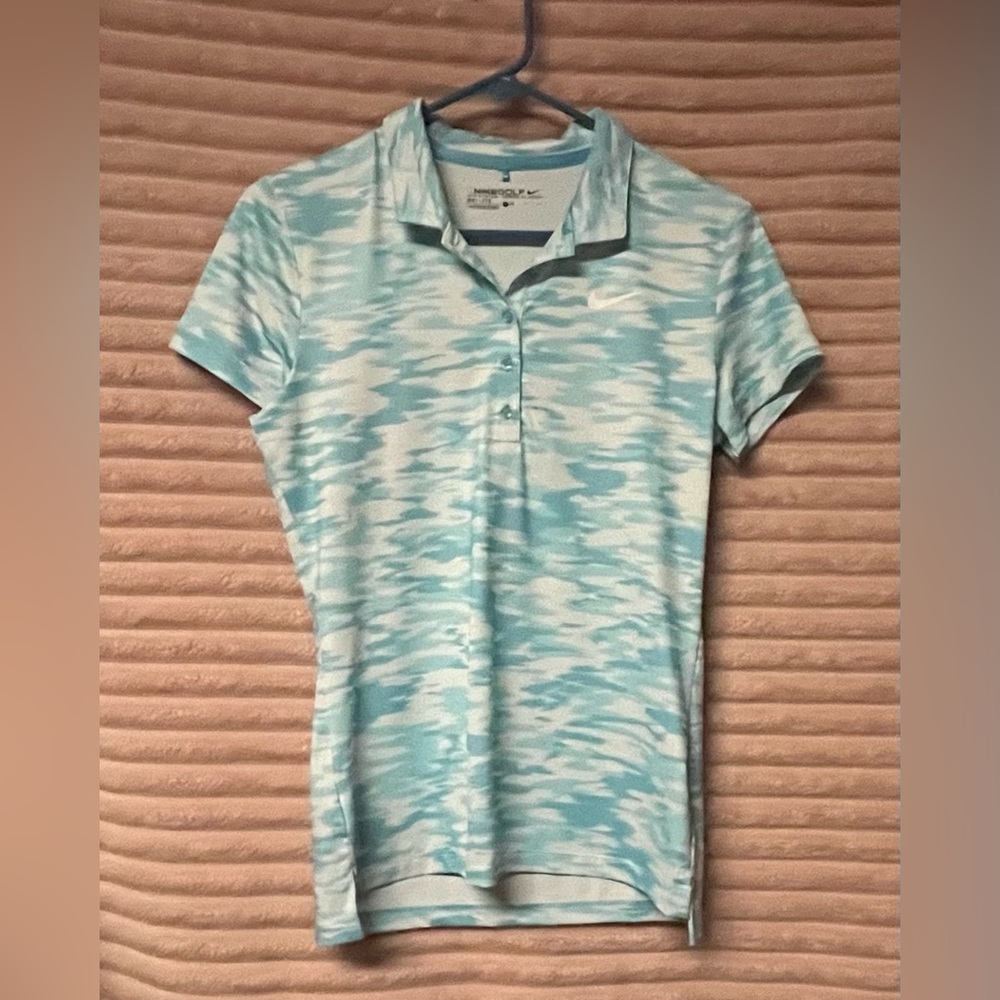 Nike Dri-Fit women's light blue/white camouflage short-sleeve golf polo size S